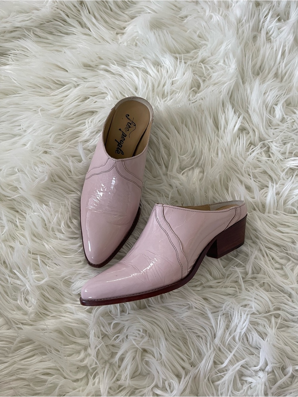 Free People Lilac Patent Leather Pointed Mule Heels